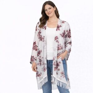 🌴 Floral Fringe Kimono